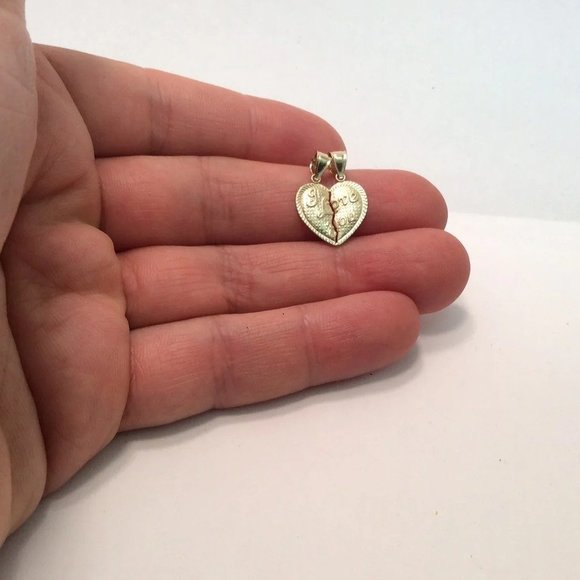 1.20 Grams Mens Ladies 10k Yellow Real Gold I love You Split Heart Charm Pendant - Picture 8 of 9